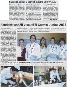 Studenti uspěli v soutěži Gastro Junior 2013 (Nové Přerovsko, 25. 1. 2013)